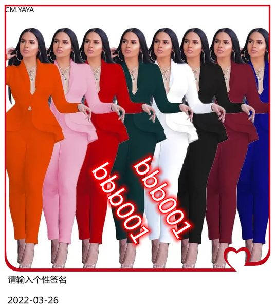 women winter set tracksuit full sleeve ruffles pants suit two piece office lady business wear uniform gl610, White;black
women winter set tracksuit full sleeve ruffles pants suit two piece office lady business wear uniform gl610, White;black