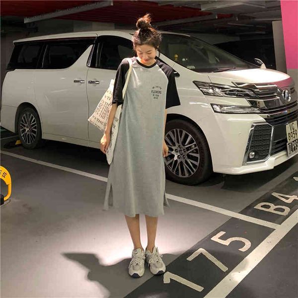 long design raglan sleeve fashion basic letter printed gray black loose casual summer spring women tshirts 210426, White
long design raglan sleeve fashion basic letter printed gray black loose casual summer spring women tshirts 210426, White