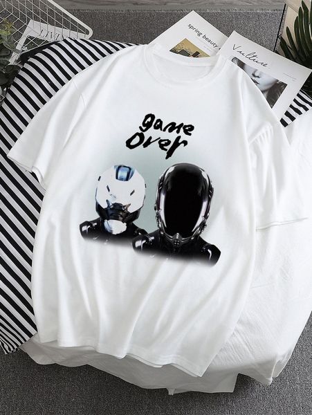 men figure & letter graphic tee q3l6#, White;black 
men figure & letter graphic tee q3l6#, White;black