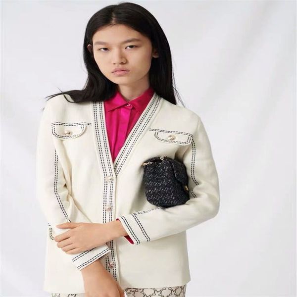women's sweaters fadan family spring and summer style small fragrance contrast color bright line v-neck knitted cardigan coat women&#, White;black
women's sweaters fadan family spring and summer style small fragrance contrast color bright line v-neck knitted cardigan coat women&#, White;black