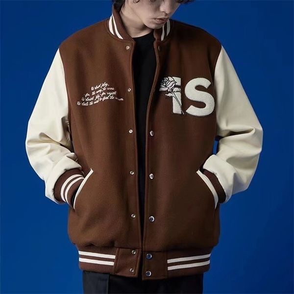 womens retro letter embroidery jacket oversized pu leather patchwork bomber jackets spring couple harajuku baseball coats 220817, Black;brown
womens retro letter embroidery jacket oversized pu leather patchwork bomber jackets spring couple harajuku baseball coats 220817, Black;brown