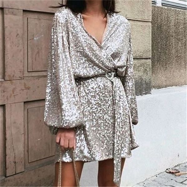 women v-neck sequined dresses 2022 fashion ladies lantern sleeve mini dress elegant female chic belt asymmetric vestidos 220317, Black;gray
women v-neck sequined dresses 2022 fashion ladies lantern sleeve mini dress elegant female chic belt asymmetric vestidos 220317, Black;gray