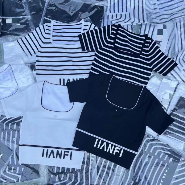 women's knits & tees designer summer 2022 new style small fragrance fangling stripe color matching short ice silk knitted letter printe, White
women's knits & tees designer summer 2022 new style small fragrance fangling stripe color matching short ice silk knitted letter printe, White