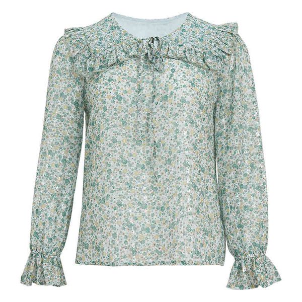 women's polos temperament broken flower long sleeved chiffon shirt women's ruffle design feeling foreign style, White
women's polos temperament broken flower long sleeved chiffon shirt women's ruffle design feeling foreign style, White