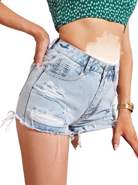 raw hem ripped denim shorts l13v#, White;black
