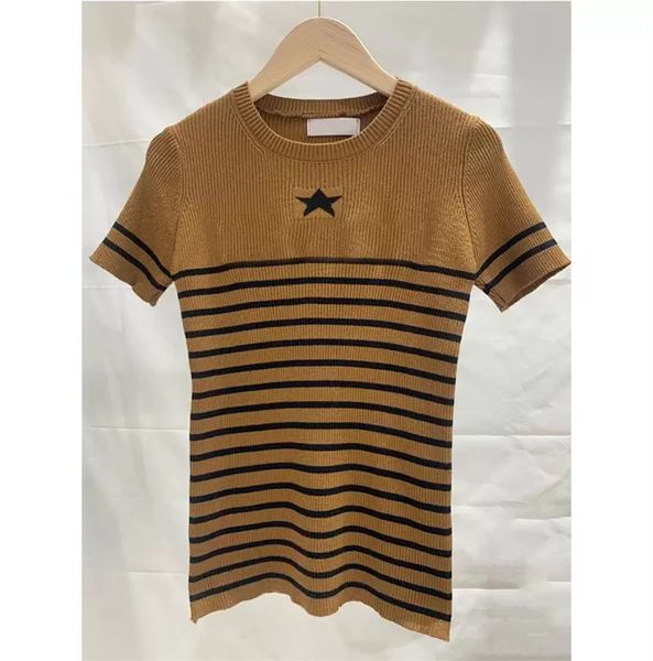 women's knits brown star round collar tees stripe short-sleeved blouse with good stretchy shirt women sweater, White
women's knits brown star round collar tees stripe short-sleeved blouse with good stretchy shirt women sweater, White