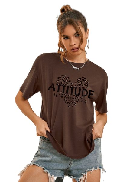 leopard and slogan graphic tee y6mk#, White