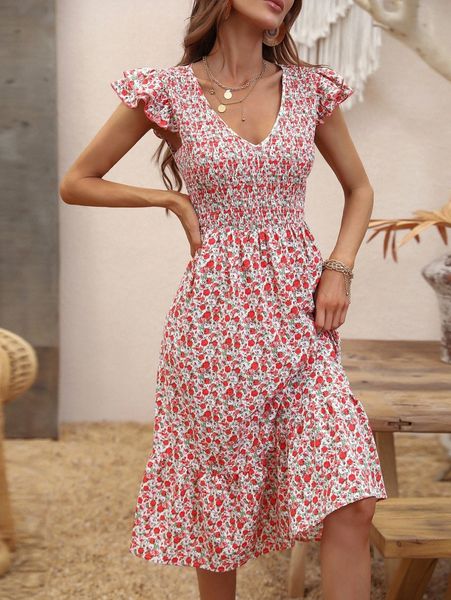 ditsy floral print shirred ruffle trim dress e4gj#, Black;gray
ditsy floral print shirred ruffle trim dress e4gj#, Black;gray