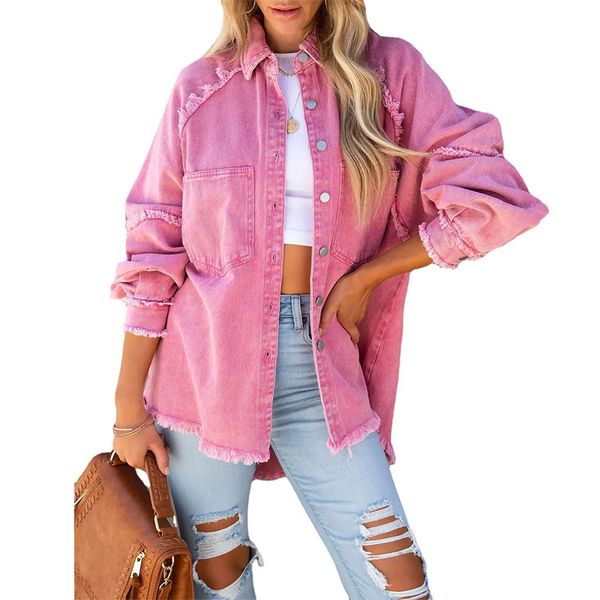 2022 new autumn winter jacket thick shirt tassel solid color single-breasted washed denim shirt, White
2022 new autumn winter jacket thick shirt tassel solid color single-breasted washed denim shirt, White