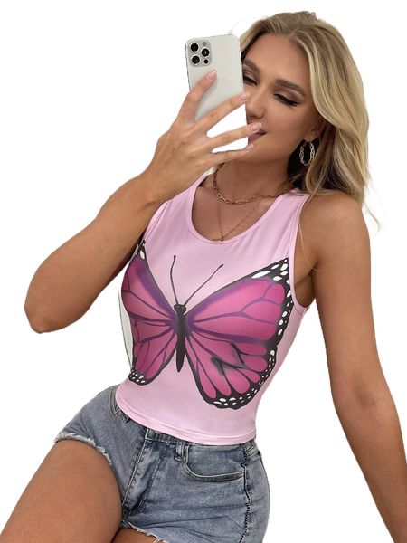 butterfly print tank l3wf#, White