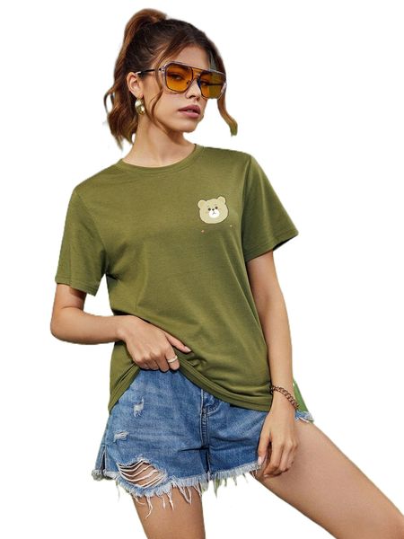 bear & letter graphic tee a4c7#, White 
bear & letter graphic tee a4c7#, White