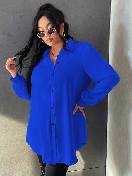 plus bishop sleeve blouse without belt x4sw#, Black
