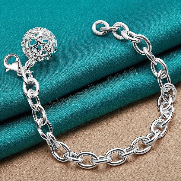 925 sterling silver round hollow ball pendant bracelet chain for women charm wedding engagement fashion party jewelry, Black
925 sterling silver round hollow ball pendant bracelet chain for women charm wedding engagement fashion party jewelry, Black