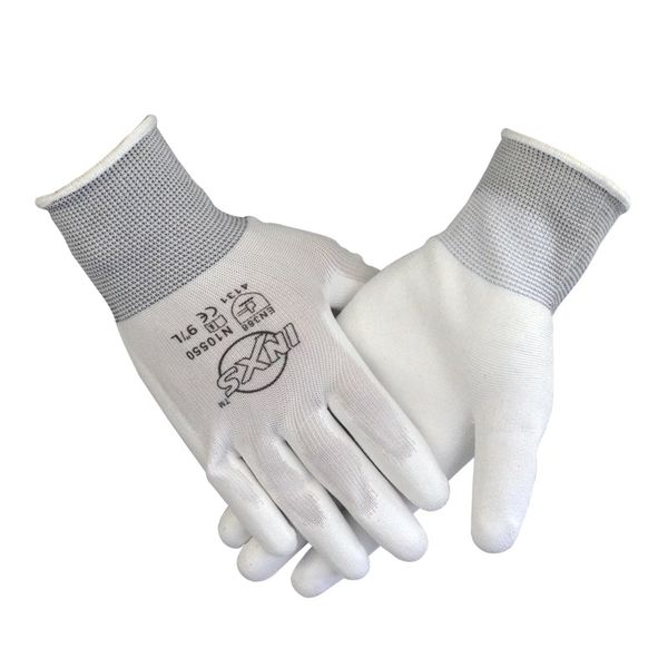 Image of safety gloves white polyester knitted PU dipped machine Palm working glove INXS 12 Pairs