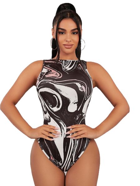 sxy allover print tank bodysuit p8lj#, White