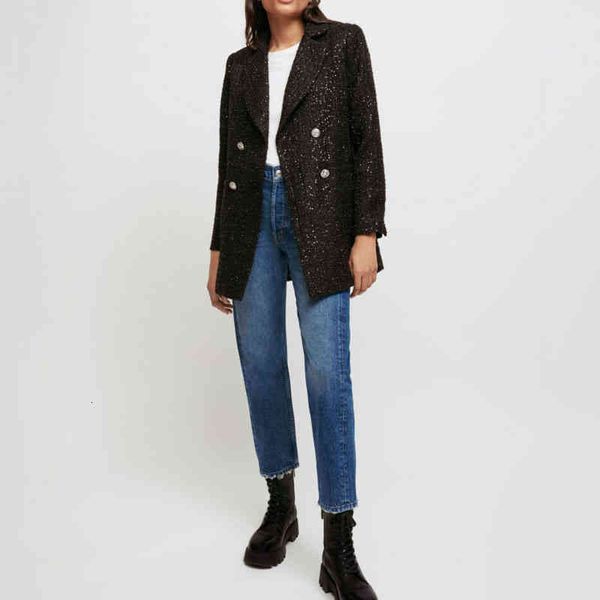women's wool & blends france autumn and winter maje sequin double row buckle belt suit coat for women, Black
women's wool & blends france autumn and winter maje sequin double row buckle belt suit coat for women, Black