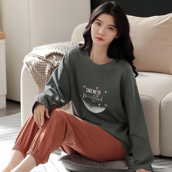 autumn 100 cotton sleepwear women outside wear pajamas set long sleeve round neck leisure comfortable soft female nightwear, Black;red
autumn 100 cotton sleepwear women outside wear pajamas set long sleeve round neck leisure comfortable soft female nightwear, Black;red