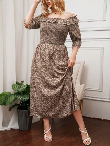plus ditsy floral print frilled off shoulder shirred flounce sleeve dress w5nc#, Black
plus ditsy floral print frilled off shoulder shirred flounce sleeve dress w5nc#, Black