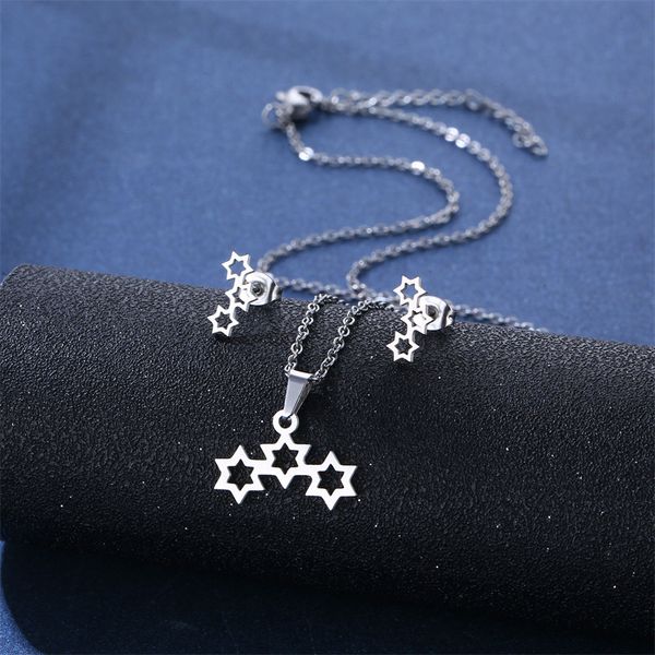 small hexagram necklace starlight fashion simple pendant stud earrings set star feminine clavicle chain jewelry holiday gift, Silver
small hexagram necklace starlight fashion simple pendant stud earrings set star feminine clavicle chain jewelry holiday gift, Silver