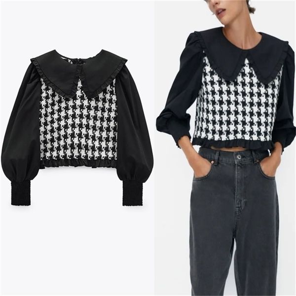 patchwork tweed crop blouse women long puff sleeve peter pan collar vintage shirts woman fashion ruffle black short 210524, White
patchwork tweed crop blouse women long puff sleeve peter pan collar vintage shirts woman fashion ruffle black short 210524, White