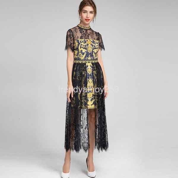 casual dresses spring and summer women's fashion stand collar split lace splicing short sleeve diamond dress, Black;gray
casual dresses spring and summer women's fashion stand collar split lace splicing short sleeve diamond dress, Black;gray