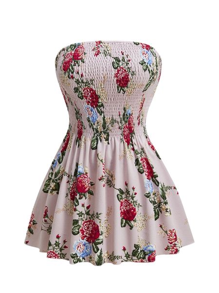 plus floral print shirred tube a1np#, Black
plus floral print shirred tube a1np#, Black