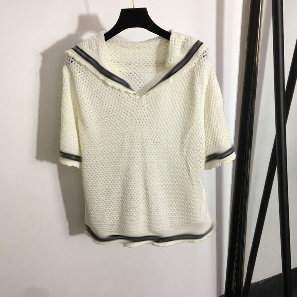 408 2022 milan style summer sweater brand same style sweater lapel neck short sleeve pullover flora print white fashion womens clothes meiyi, White;black
408 2022 milan style summer sweater brand same style sweater lapel neck short sleeve pullover flora print white fashion womens clothes meiyi, White;black