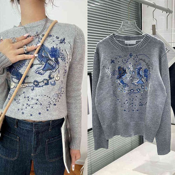 autumn grey bird pattern embroidery knitted cashmere round neck sweater slim age reducing blouse women, White;black
autumn grey bird pattern embroidery knitted cashmere round neck sweater slim age reducing blouse women, White;black