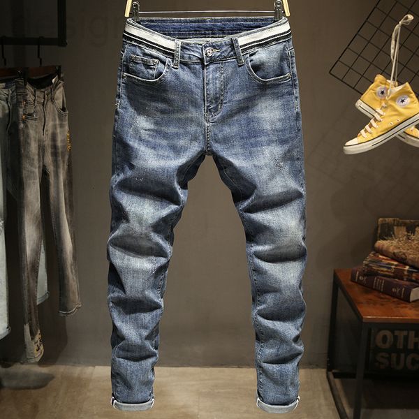 men's jeans designer 2019 fashion jeans men's contrast yarn dyed belt waist elastic slim fit pants embroidery badge mjun, Blue
men's jeans designer 2019 fashion jeans men's contrast yarn dyed belt waist elastic slim fit pants embroidery badge mjun, Blue