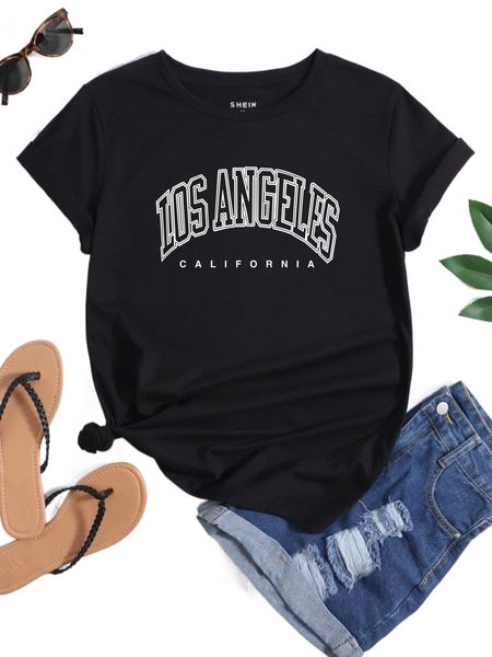 letter print round neck tee 133n#, White