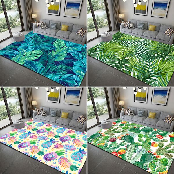 

tropical green leaves watercolor painting polyester area rug mat carpet for living dining dorm room bedroom home decor