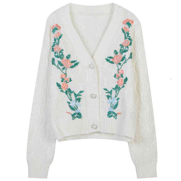 women's sweaters french autumn and winter heavy industry flower embroidery fashion celebrity loose v-neck knitted cardigan coat xbbh, White;black 
women's sweaters french autumn and winter heavy industry flower embroidery fashion celebrity loose v-neck knitted cardigan coat xbbh, White;black