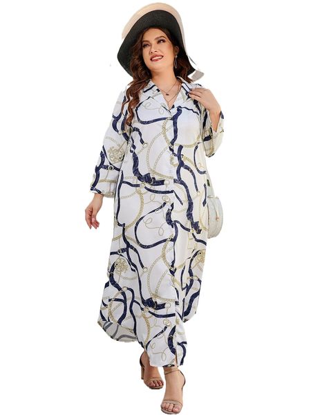 plus chain print shirt dress w5lk#, Black