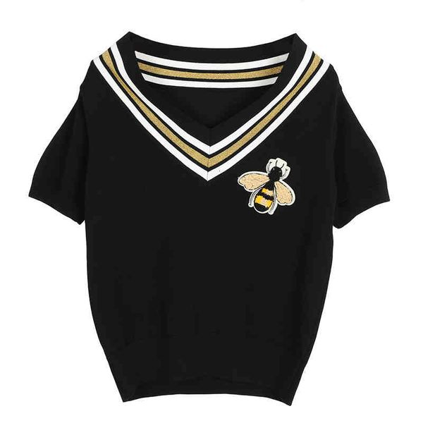 women's sweaters spring and summer women's wear pullover short sleeve gold thread small bee slim fitting black knitted s58e, White;black
women's sweaters spring and summer women's wear pullover short sleeve gold thread small bee slim fitting black knitted s58e, White;black