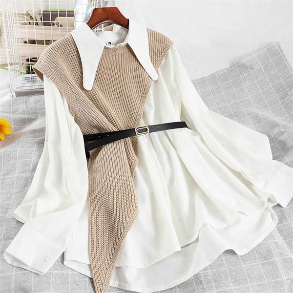 deat spring arrivals long sleeve turn down collar shirt dress knitted vest two piece set women ml318 210709, White
deat spring arrivals long sleeve turn down collar shirt dress knitted vest two piece set women ml318 210709, White