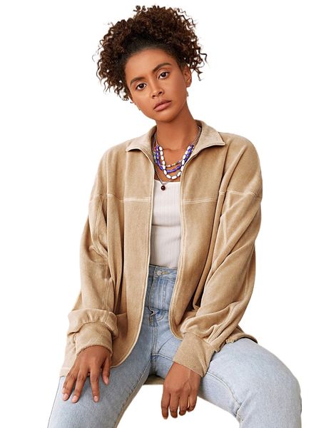 stitching drop shoulder zip up fleece coat o6k5#, Black
stitching drop shoulder zip up fleece coat o6k5#, Black