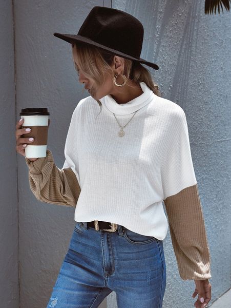 rolled neck two tone tee w6vk#, White
rolled neck two tone tee w6vk#, White