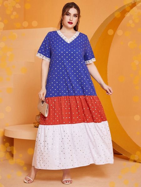 plus polka dot lace insert smock dress o7ld#, Black
plus polka dot lace insert smock dress o7ld#, Black