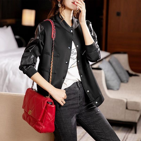 women's jackets slim casual baseball collar 2022 women's coat splicing single breasted long sleeve korean style outwear female, Black;brown
women's jackets slim casual baseball collar 2022 women's coat splicing single breasted long sleeve korean style outwear female, Black;brown