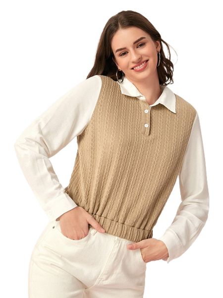 contrast collar button front j2zu#, White 
contrast collar button front j2zu#, White