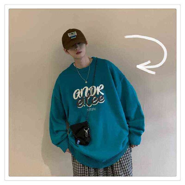 hong kong style model men's trend loose casual round neck pullover bottoming couple sweater t220730, White;black
hong kong style model men's trend loose casual round neck pullover bottoming couple sweater t220730, White;black