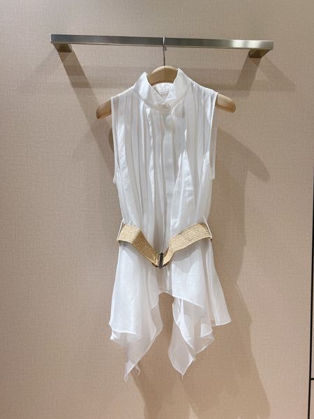 2022 trendy summer new small stand collar sleeveless shirt, White
2022 trendy summer new small stand collar sleeveless shirt, White