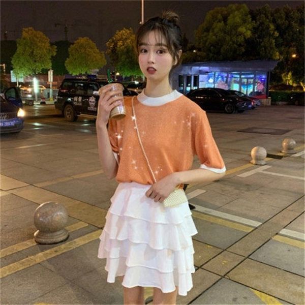 two piece dress designer fashion suit 2022 summer new ins style short sleeve female student korean version contrast color t-shirt + cake ski, White
two piece dress designer fashion suit 2022 summer new ins style short sleeve female student korean version contrast color t-shirt + cake ski, White