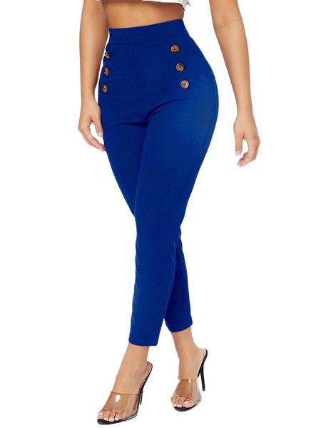 petite high waist double button skinny cropped pants k5jx#, Black;white 
petite high waist double button skinny cropped pants k5jx#, Black;white