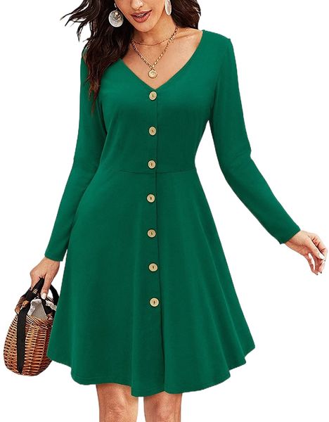 women's v neck long sleeve casual flare dress button down knee length sundress 72ry#, White;black
women's v neck long sleeve casual flare dress button down knee length sundress 72ry#, White;black