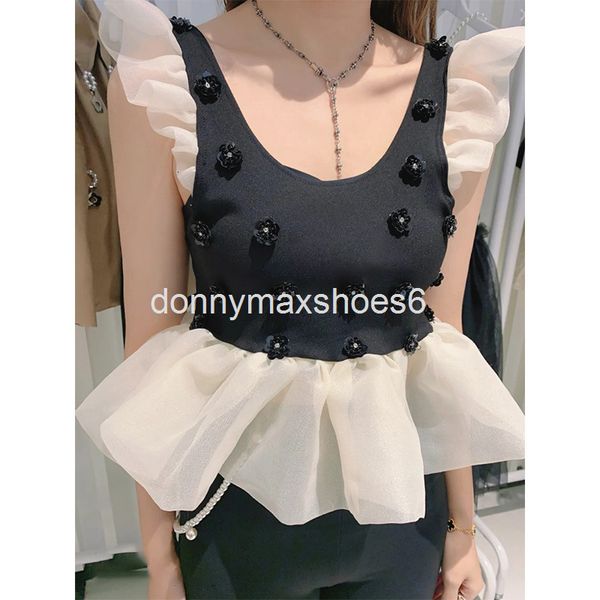 women's tanks & camis special price sequin flower mesh ruffle vest 21 spring and summer fashionable thin flying sleeve blouse women, White
women's tanks & camis special price sequin flower mesh ruffle vest 21 spring and summer fashionable thin flying sleeve blouse women, White