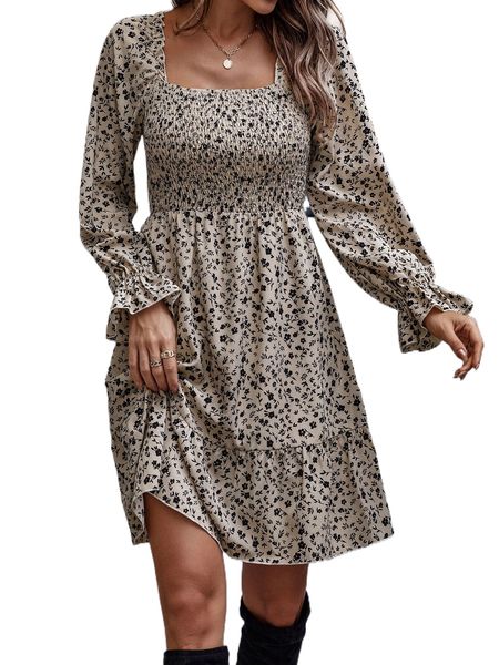 ditsy floral flounce sleeve ruffle hem shirred bodice dress u1ja#, Black;gray
ditsy floral flounce sleeve ruffle hem shirred bodice dress u1ja#, Black;gray