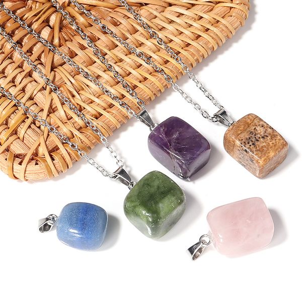 cubic square healing crystal natural stone pendant charms green pink crystal opal stainless steel chain necklaces wholesale christmas jewelr, Silver
cubic square healing crystal natural stone pendant charms green pink crystal opal stainless steel chain necklaces wholesale christmas jewelr, Silver