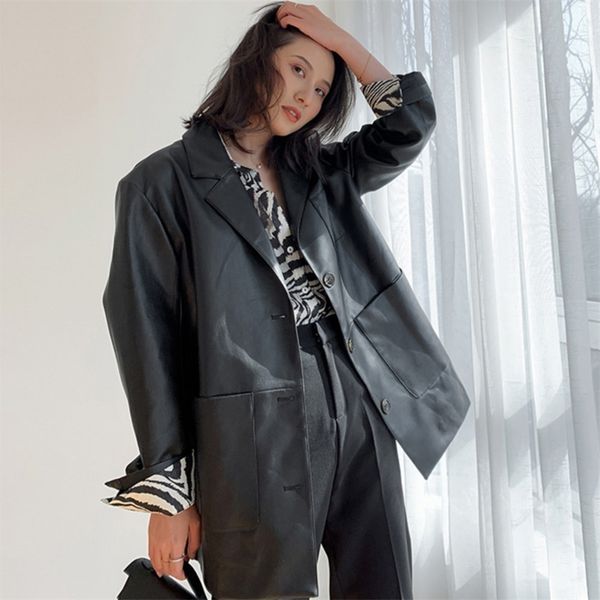 new spring autumn notched pu jacket women casual faux leather jacket spring suit outwear streetwear black 210423, Black;brown
new spring autumn notched pu jacket women casual faux leather jacket spring suit outwear streetwear black 210423, Black;brown