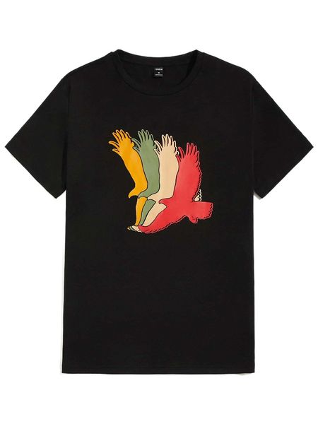 men cartoon print crew neck tee g841#, White;black